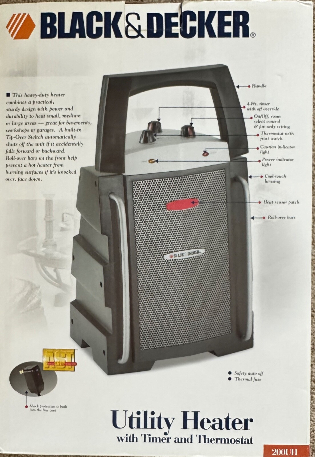 BLACK+DECKER Utility Heater Portable Home Area w/ Timer u0026amp; Thermostat  200UH | eBay