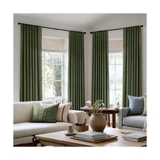 MIULEE Olive Green Pinch Pleated 100 Blackout Linen Curtains 108 Inch Long 2...