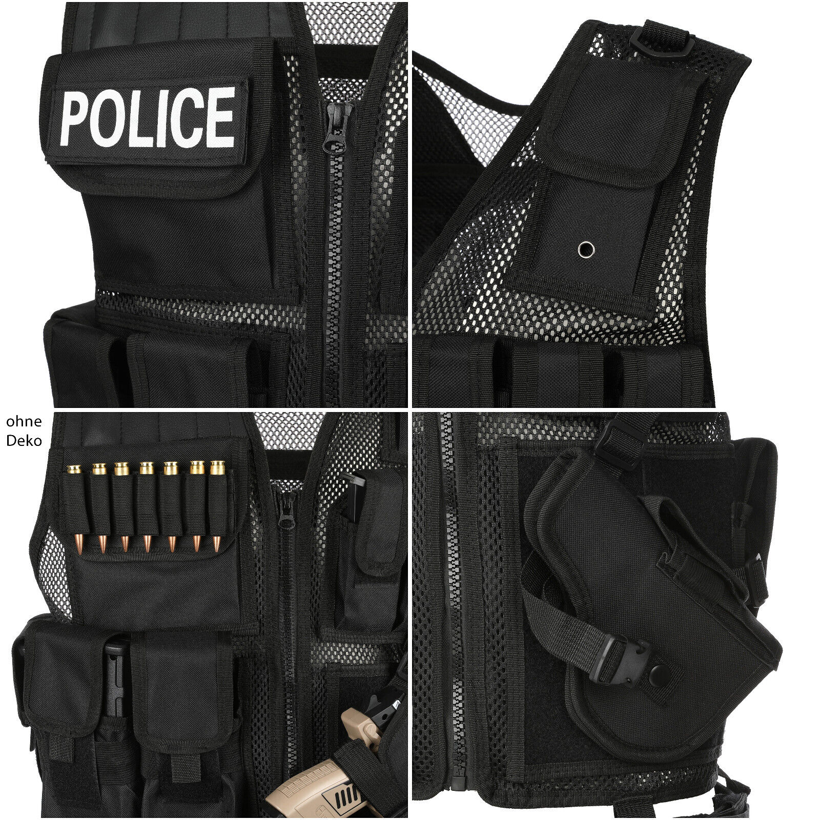 KarneLux Einsatzweste 4in1 SWAT, POLICE, FBI oder UNDERCOVER - Kostüm für Herren