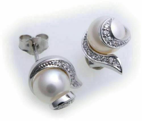 Pendientes de joyería con perlas de oro blanco diamante