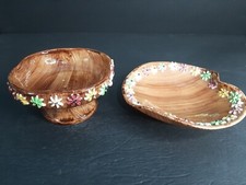 Two Elbee Italy Pottery Bowls Candy Or Trinket Mid-century raised floral design