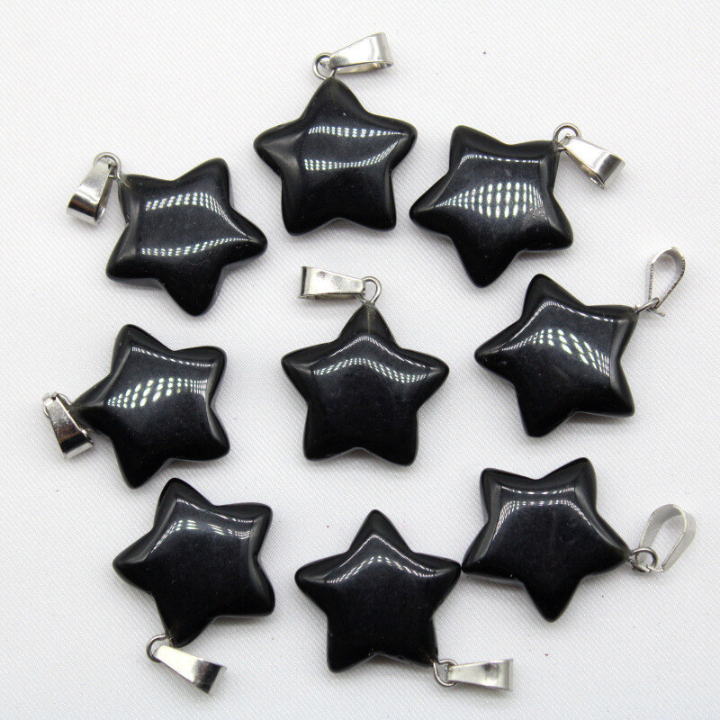 50pcs Natural Obsidian Stone Star Pendant DIY Necklace Jewelry Making