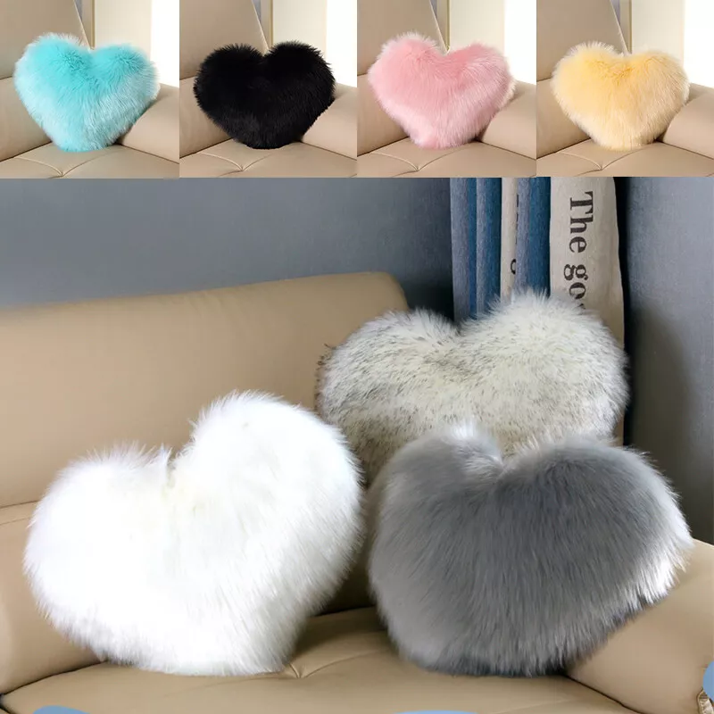 Heart Shape Fluffy Plush Throw Pillow Case Furry Cushion Cover Sofa Home  Decor