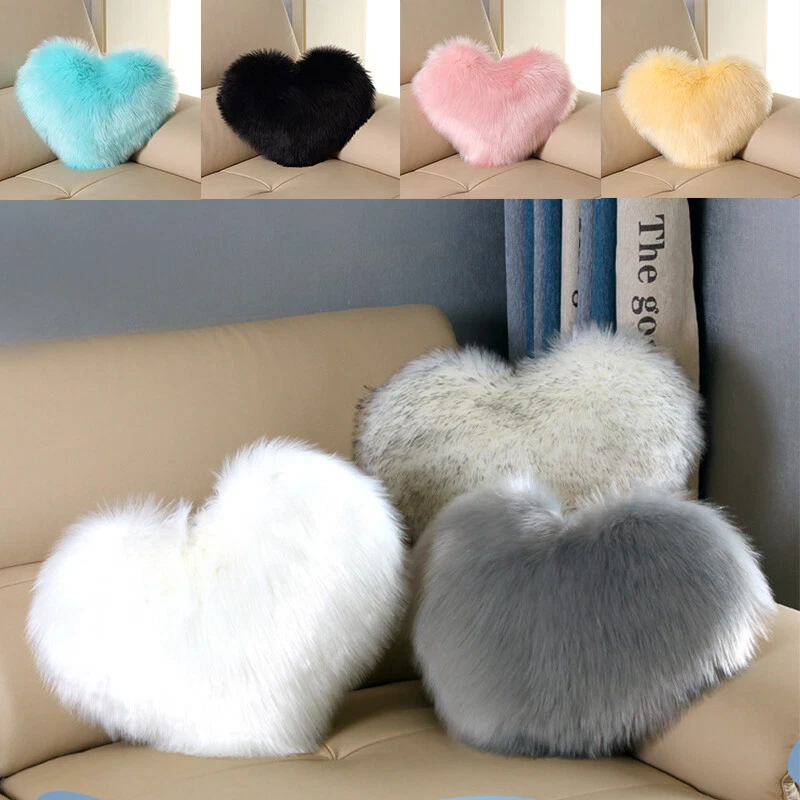 Fluffy Fur Plush Pillow Case Heart Shaped Shaggy Pillow Cover Sofa Home Decor - Image 4 of 4