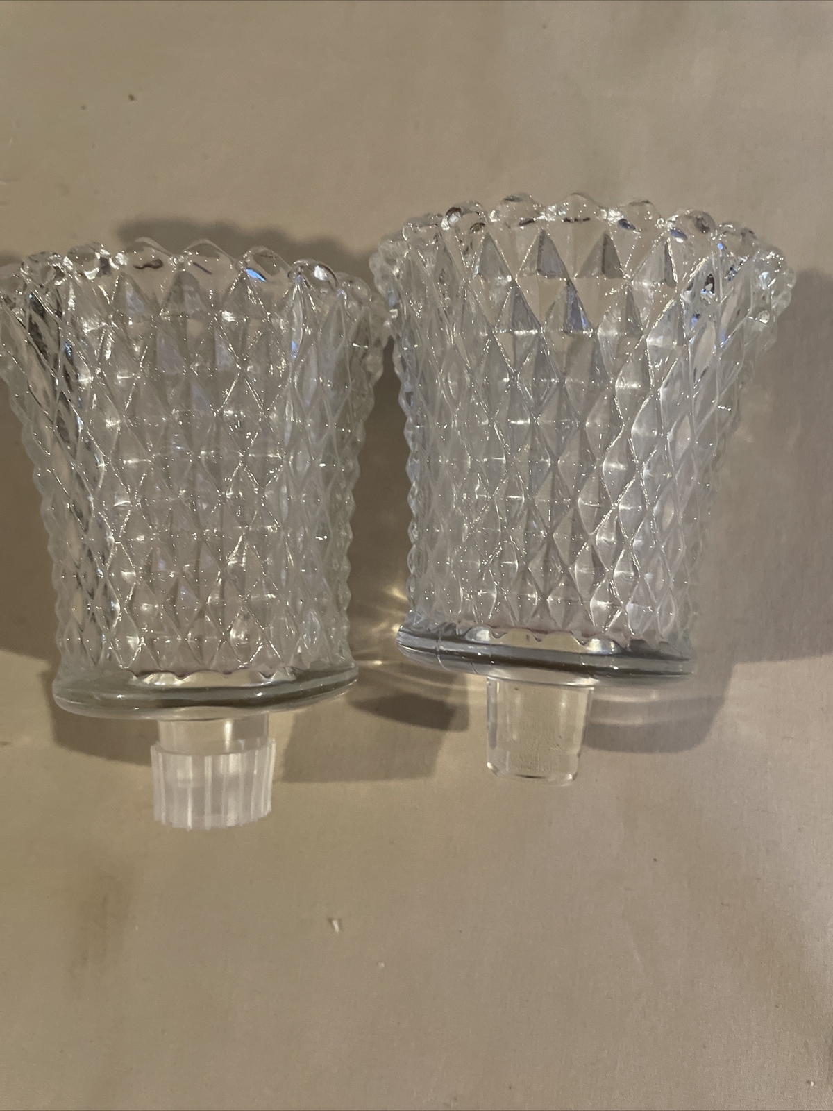 VINTAGE WALL SCONCE PAIR WOOD & 2 Clear GLASS VOLTIVE CANDLE HOLDER MCM