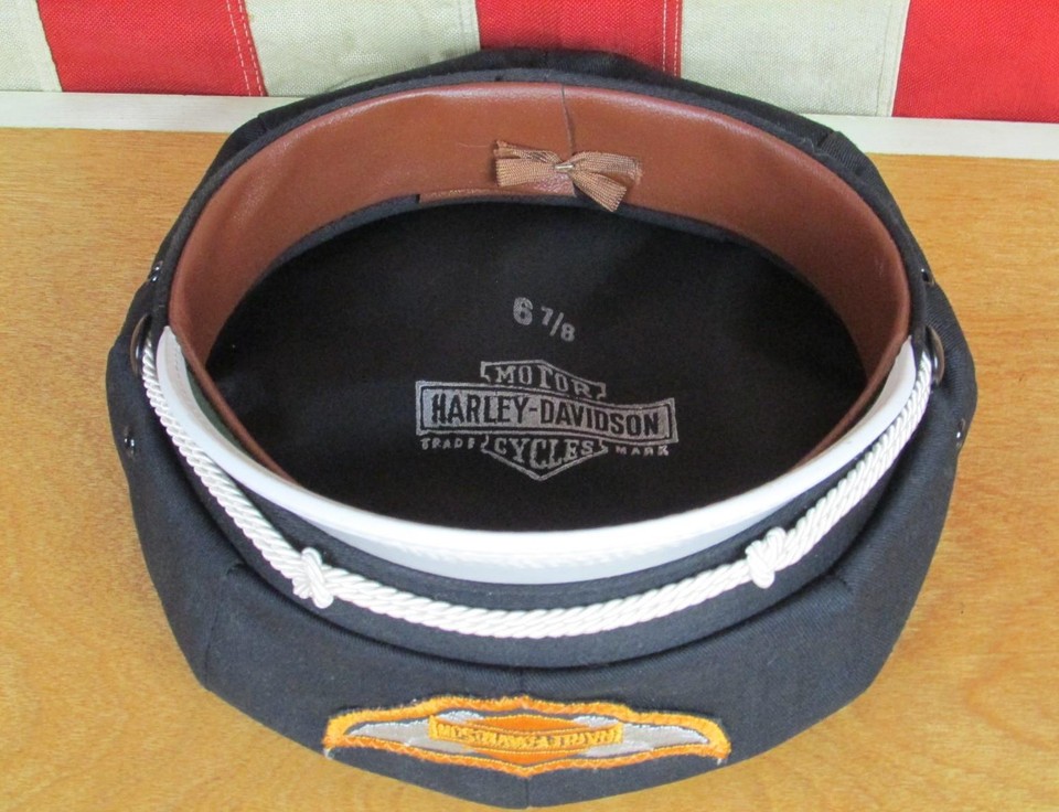 Vintage 1950s Harley Davidson Motorcycle Riders Cap Black Captains Hat ...