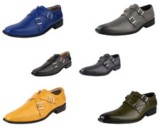 LIBERTYZENO Mens Manmade Leather EEL Print Double Buckle Monkstrap Dress Shoes