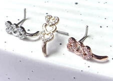 1pc CZ Gem Paved Triple Heart Nose Crawler L-Bend 20g Nose Ring Stud Screw