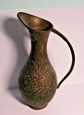THIN 6.5" Solid Brass Floral Bud Vase Pitcher with Handle~L@@K Vintage 