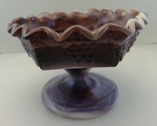 VINTAGE IMPERIAL GLASS AMETHYST PURPLE SLAG GRAPES HEXAGON PEDESTAL CANDY DISH