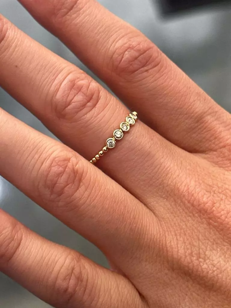 14k Yellow Gold Natural White Diamonds Bezel Thin Halo Stack Band