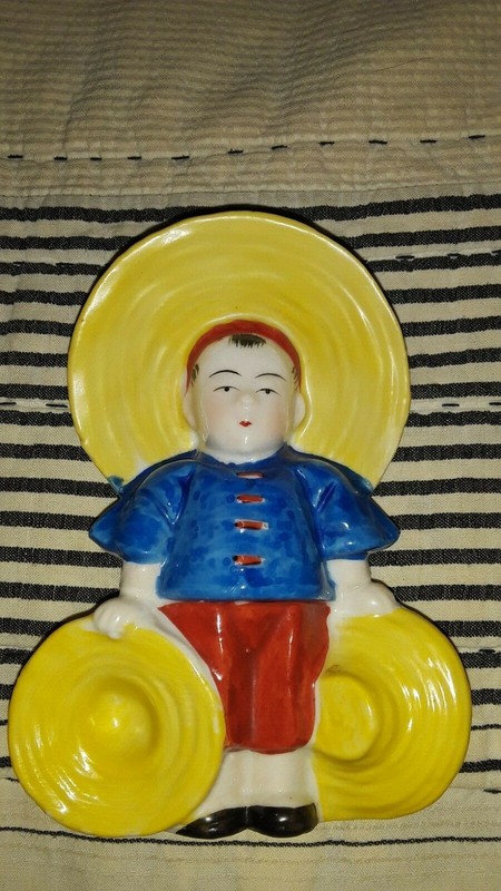 Occupied Japan Asian Holding Hats Toothpick Holder Pottery