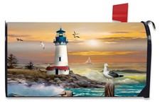 Sunset Lighthouse Summer Magnetic Mailbox Cov...
