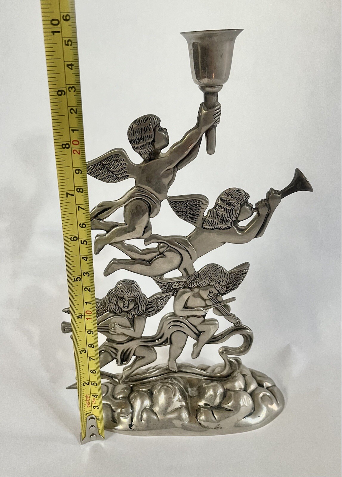 Godinger Art Co Silver Vintage 4 Angels Candle Holder Christmas Mantel 50s