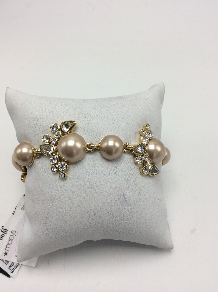 $78 Givenchy Gold Tone Multi Crystal & Set Faux Pearl Flex