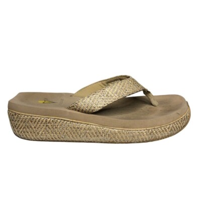 Volatile Wedge Thong Sandals Womens Tan Island Braided Woven Cushioned Size 8