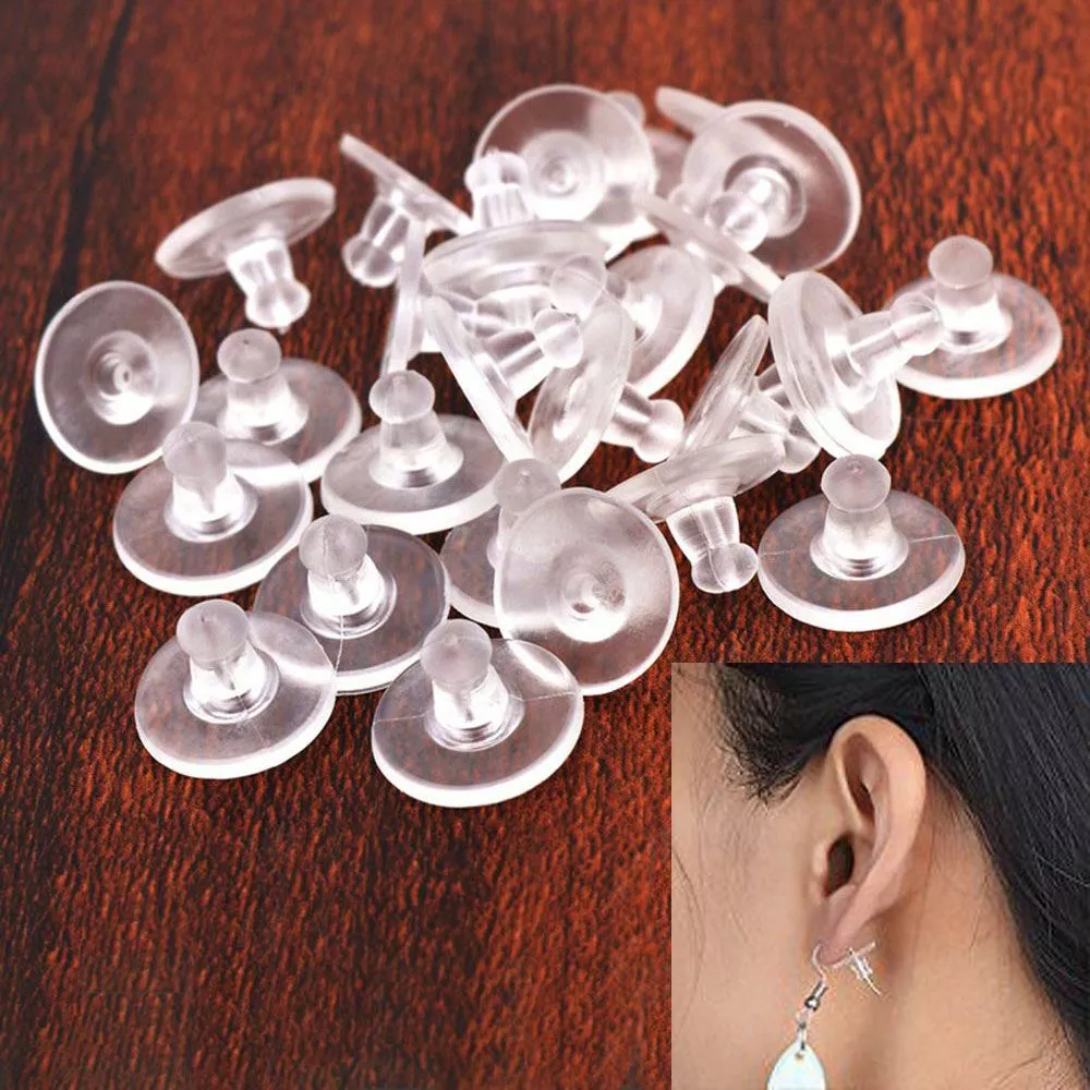 100pcs Silicone Earring Backs Clear Soft Rubber Ear Stud Blocked Stoppers  10mm