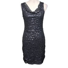 Max Studio Sequin Cowl Neck Dress Womens S Charcoal Grey Cocktail Sleeveless