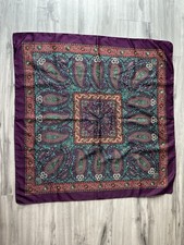 Vintage Paisley Scarf Square Shaped 30x29.5 Made In Italy Aubergine 1980s