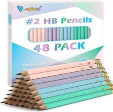 Wood-Cased 2 HB Pencils, 48 Pack Pre-Sharpened Pencils with Top Erasers, Bulk P