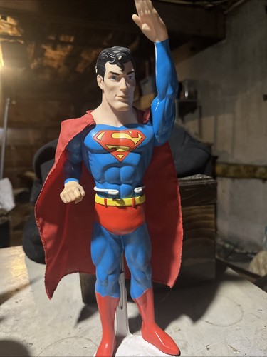 Vintage 1988 Superman Doll Action Figure With Cape DC comics 15 inch w Stand