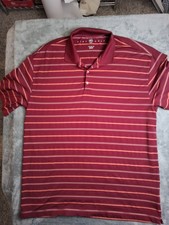 Nike Polo Shirt Men XL Red Orange Striped Dri Fit Short Sleeve Wicking Golf
