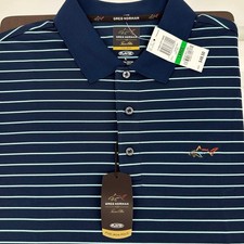 Greg Norman for Tasso Elba Men's Polo Shirt Size L Striped Blue Play Dry NWT