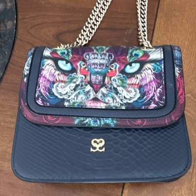Santor US Madame Cross Body Bag navy & multicolor animal print gold chain strap