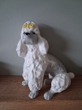Large Mid Century White & Grey Ceramic Poodle Kitsch Figurine