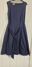L.L. Bean Signature Sleeveless Navy Poplin Midi Dress. It features a classic...