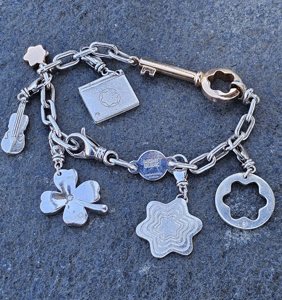 Montblanc Limited Edition Charm Bracelet 18k Gold Key Diamond Sterling Silver - Image 3 of 4