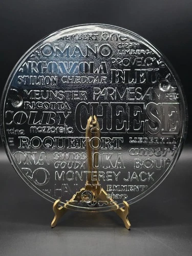 Vintage Retro Jeanette Glassware 11 in Cheese Plate w/embossed Cheese Names