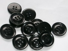 LOT OF 12 BLACK 1  1/16th inch 4 Hole raised center flatback Buttons, NEW