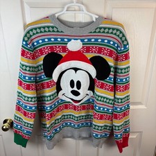 Disney Parks Mickey Mouse Santa Christmas Holiday Sweater Fair Isle Striped