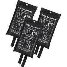 3 x Quick Release Home & Office Safety Large Fire Blanket In Case 1m X 1m