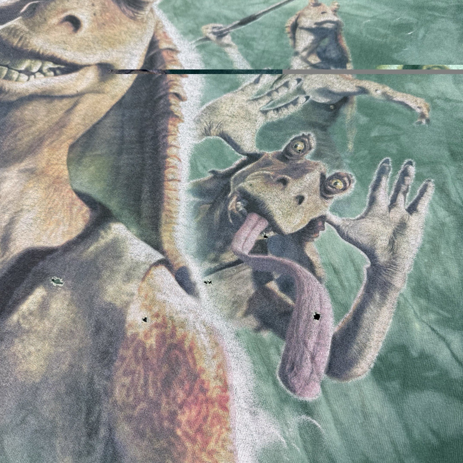 Vintage Jar Jar Binks Liquid Blue Shirt RARE green Tie Dye Star Wars 90s XL image 8