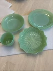 Vintage Jadeite Lotus Blossom 8 inch Plates Assorted Lot 4 Piece