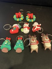 9 Pcs Christmas Rubber Keychains Bulk, Assorted Christmas Icons. Adorable  New 