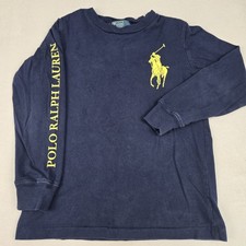 Polo Ralph Lauren Boys Size 5 Navy Blue Long Sleeve T-Shirt Yellow Logo Big Pony