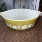 Pyrex Spring Blossom Floral 471 Green White Crazy Daisy Glass Dish Vintage