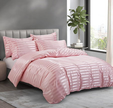 P Pothuiny 5 Pieces Satin Striped Duvet Cover Full/Queen Size Set, Luxury Silky