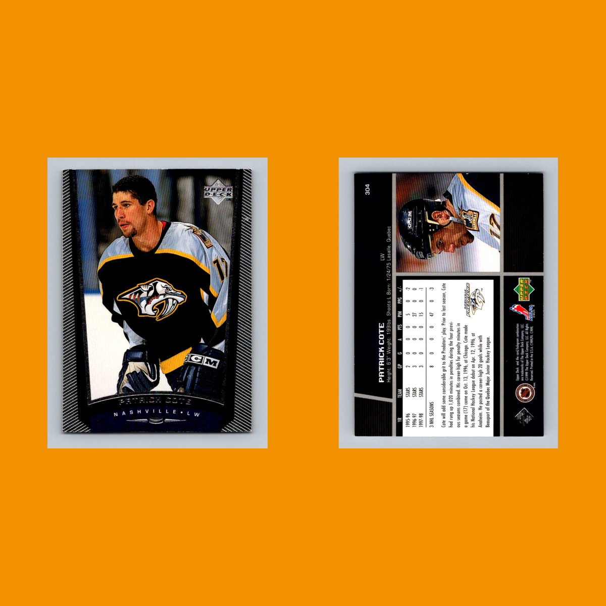 Patrick Cote #304 1998 Upper Deck Nashville Predators Hockey Card