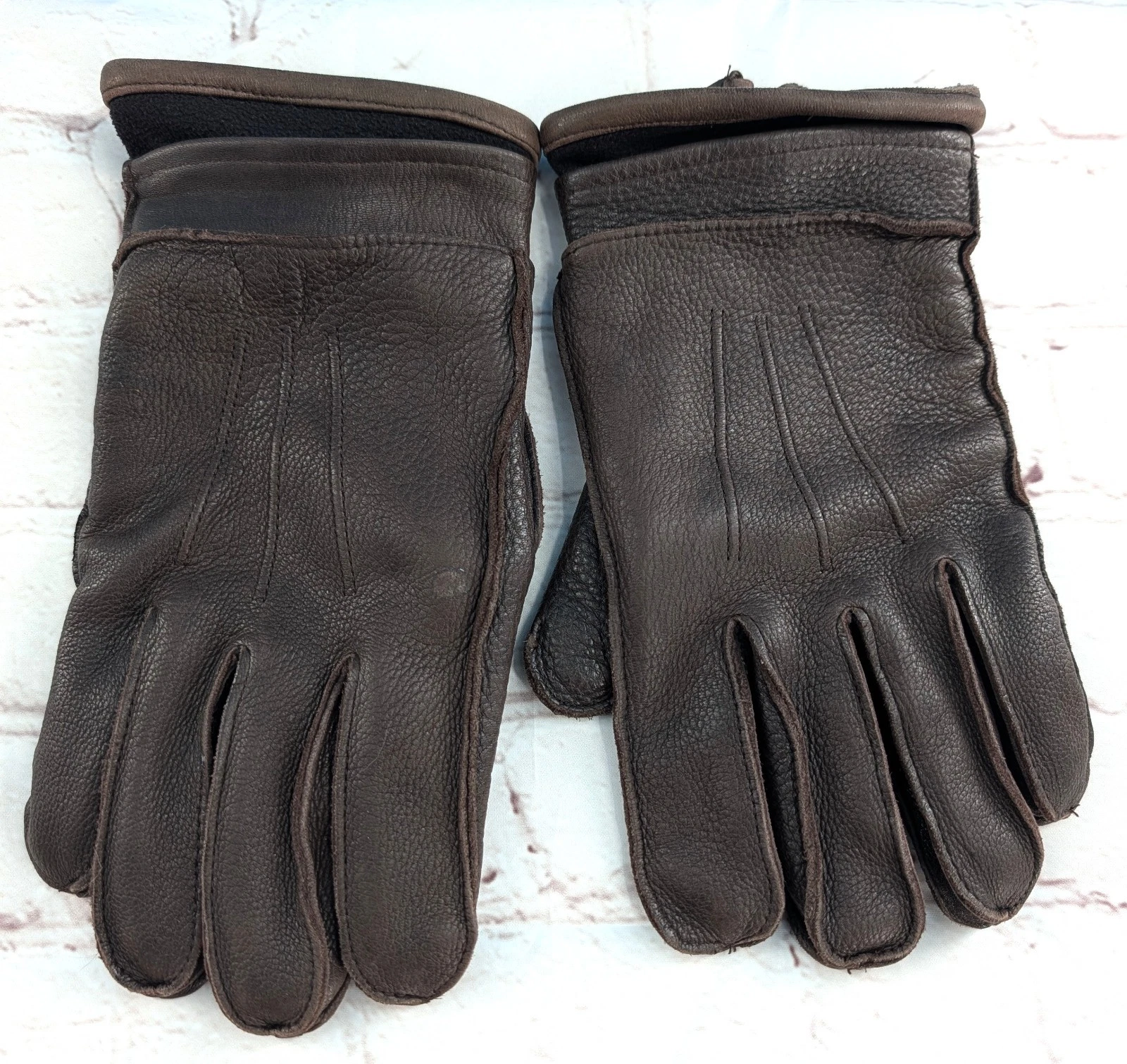 Gates Men's Vtg. 2-in-1 Fleece Lined Genuine Deerskin Winter Gloves Brown Sz. Lg