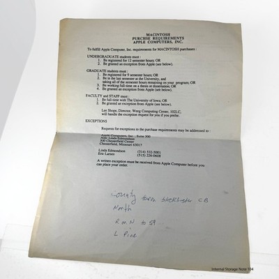 Vintage 1988 Macintosh Purchase Requirements & Configurations Document