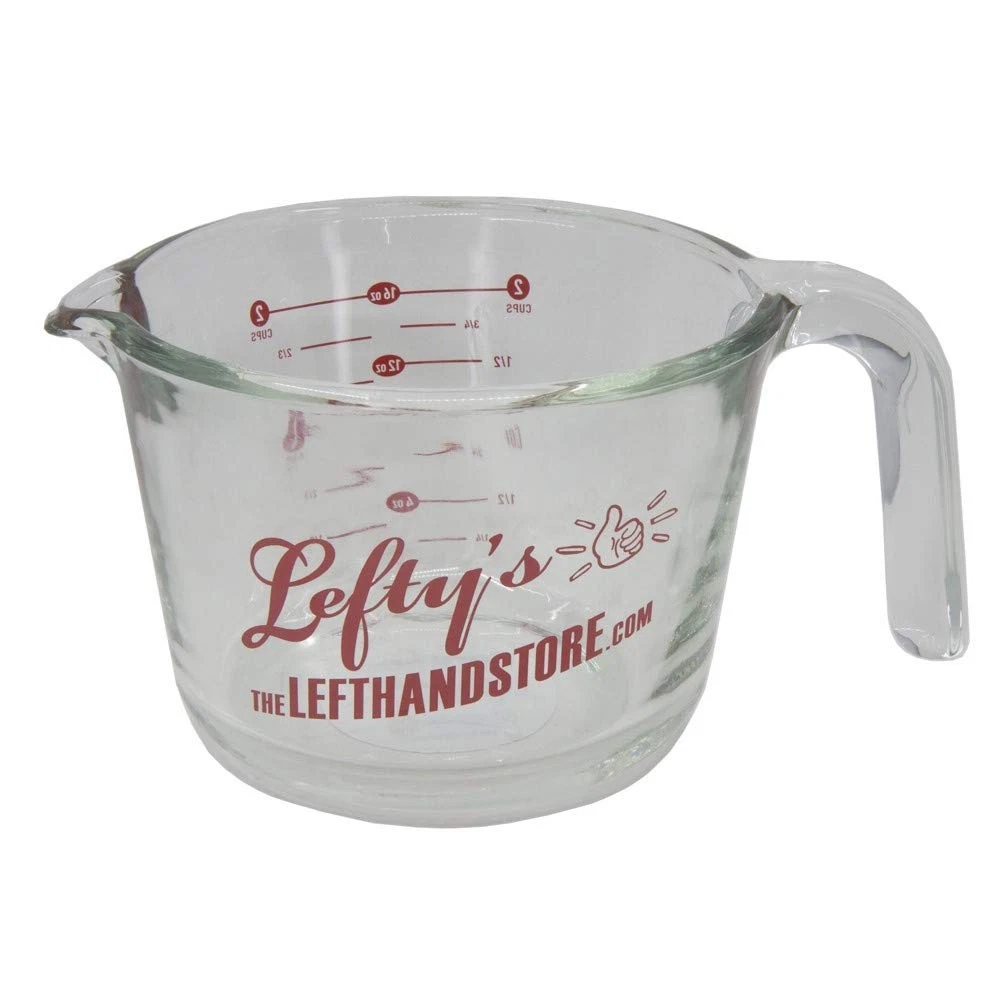 2 Cup Left Handed Measuring Cup Ergonomic Borosilicate Glass Microwave Safe