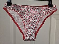 Vintage Girly Shinny Glossy Satin Cute Heart Bikini Panties. Medium