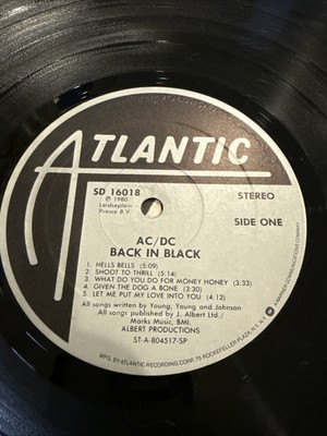 2 AC/DC - Back In Black - 1980 SD 16018 RL Vinyl LP Album (C311