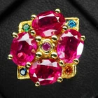 Rose Pink Rubellite Tourmaline 5.95Ct 925 Sterling Silver 24K Gold Floral Rings