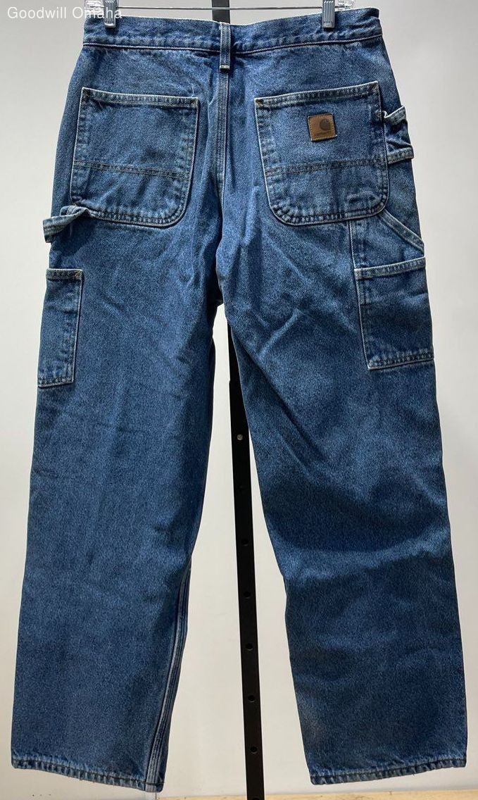 Vintage Carhartt Men's Size 31x32 Blue Plaid Lined Denim Dungaree Fit Jeans thumbnail 2
