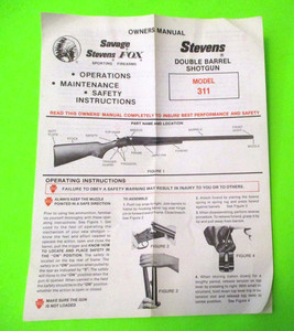 VINTAGE SAVAGE STEVENS FOX 311 SHOTGUN MANUAL ~ PREPPER SURVIVALIST HUNT SHOOT